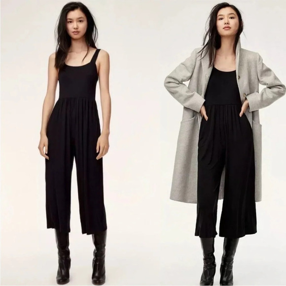 Wilfred Free Aritzia Assonance Black Wide Leg Jumpsuit Cropped Size S B12 - Picture 1 of 8